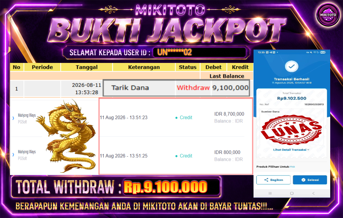 MIKITOTO Bukti Jackpot Slot Mahjong Ways