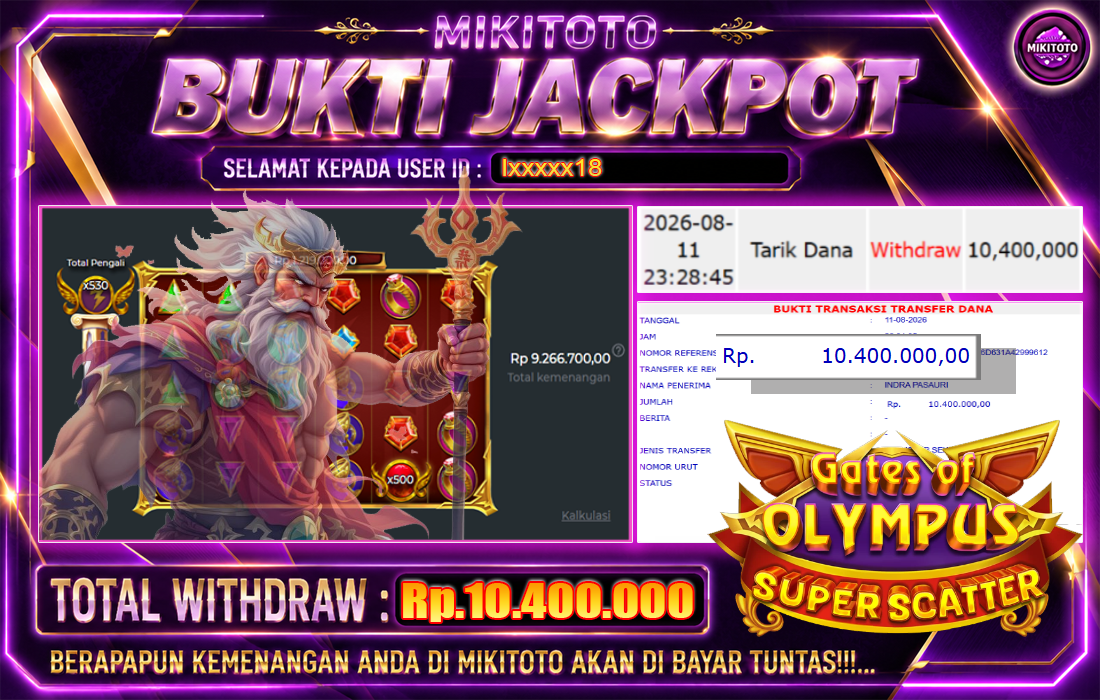 MIKITOTO Bukti Jackpot Slot Gates Of Olympus Super Scatter
