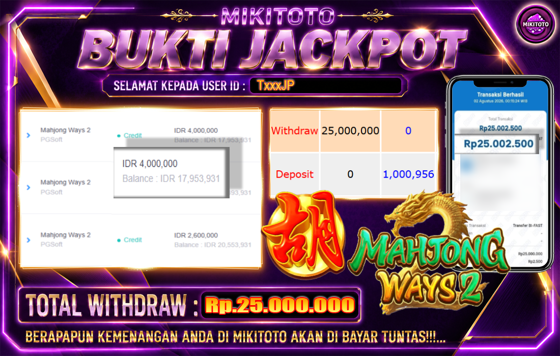 MIKITOTO Bukti Jackpot Slot Mahjong Ways 2