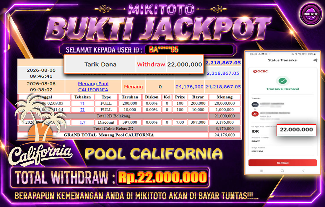 MIKITOTO Bukti Jackpot Pool California