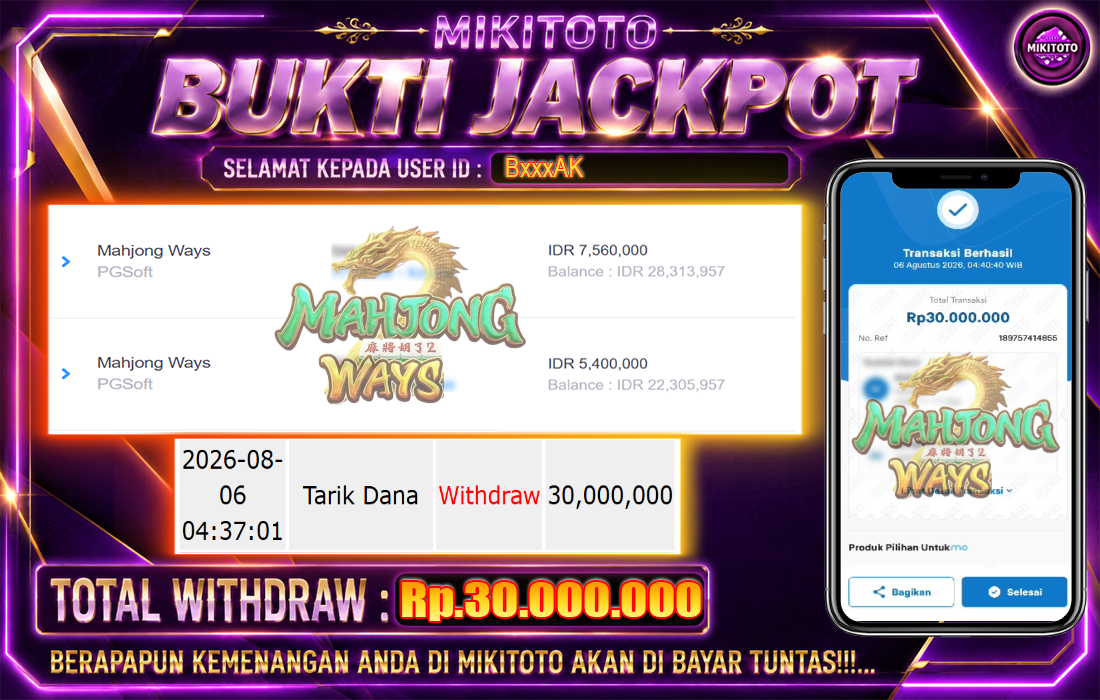 MIKITOTO Bukti Jackpot Slot Mahjong Ways