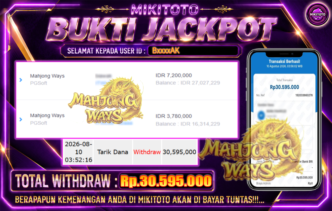 MIKITOTO Bukti Jackpot Slot Mahjong Ways
