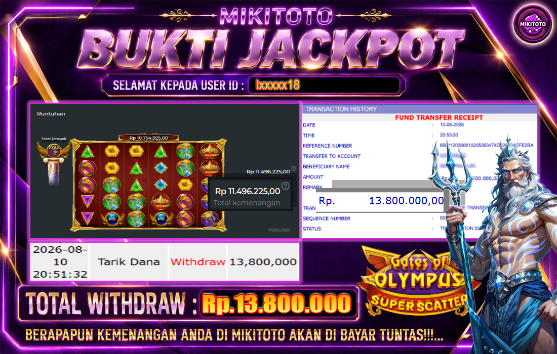 MIKITOTO Bukti Jackpot Slot Gates Of Olympus Super Scatter