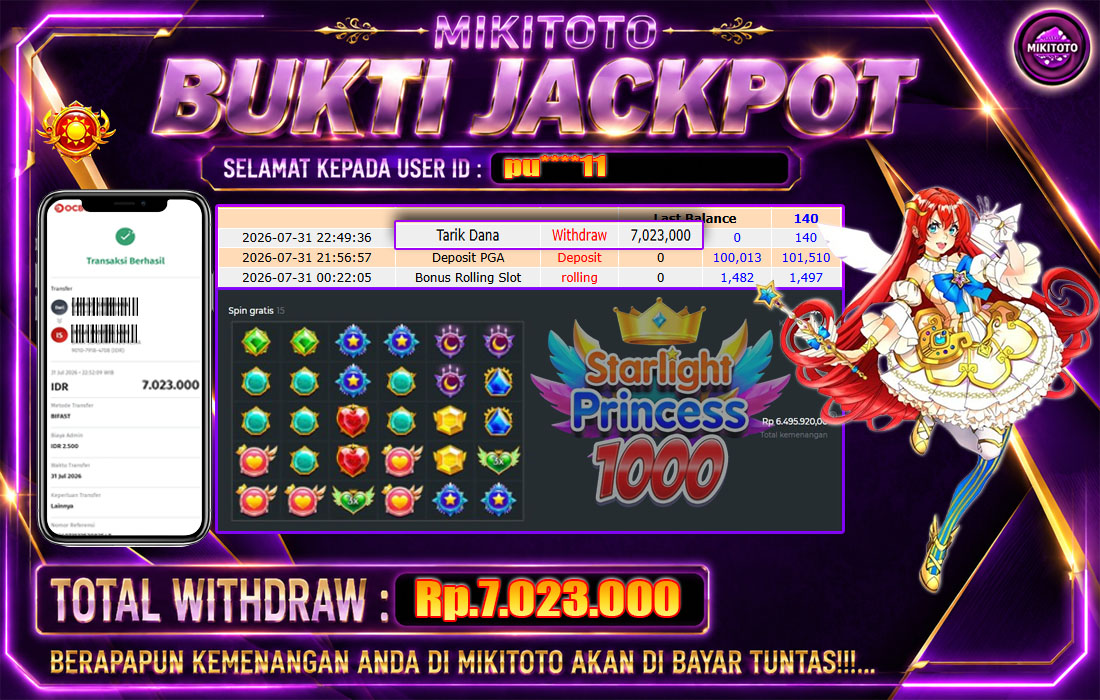 MIKITOTO Bukti Jackpot Slot Starlight Princess 1000
