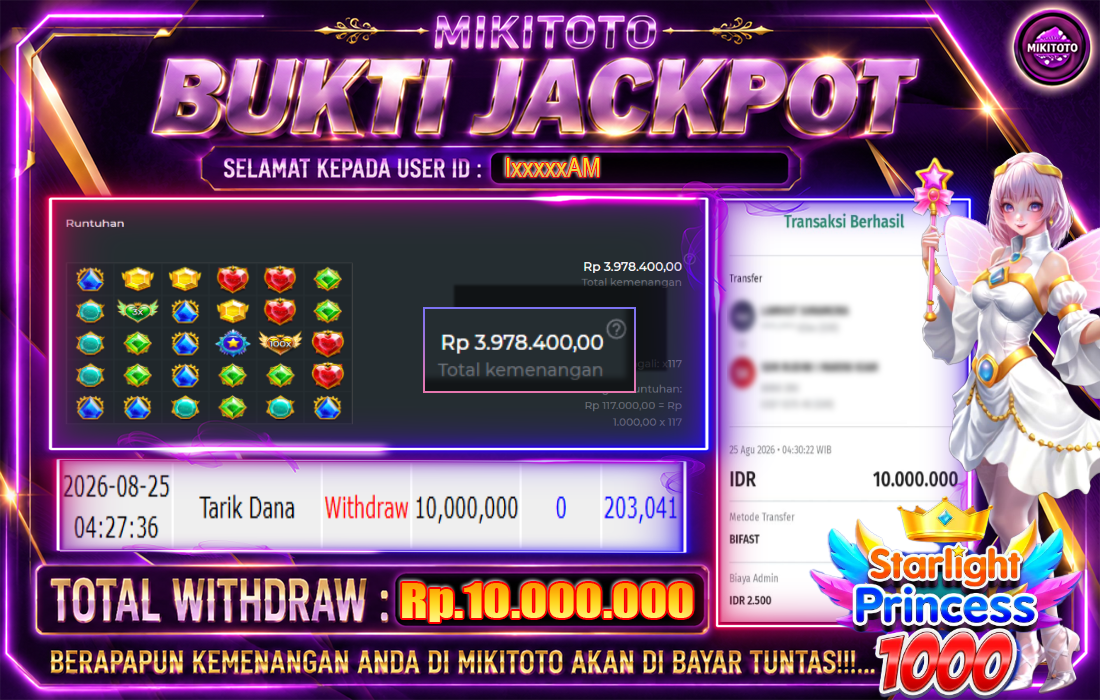 MIKITOTO Bukti Jackpot Slot Starlight Princess 1000