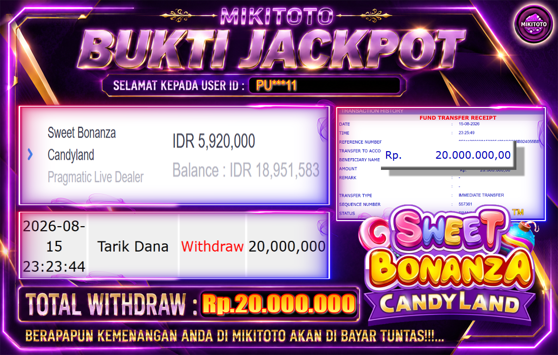 MIKITOTO Bukti Jackpot Live Dealer Sweet Bonanza Candyland