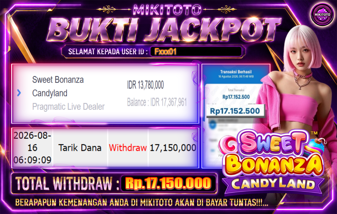 MIKITOTO Bukti Jackpot Live Dealer Sweet Bonanza Candyland