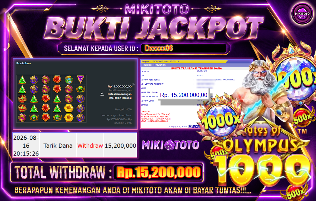 MIKITOTO Bukti Jackpot Slot Gates Of Olympus 1000