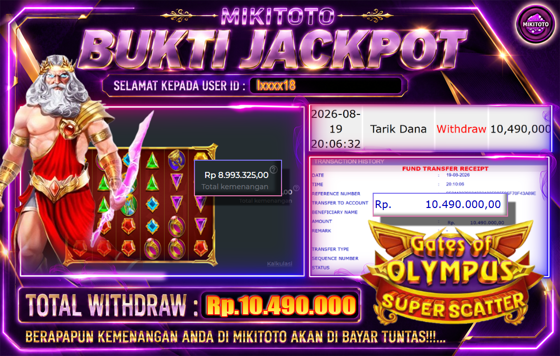 MIKITOTO Bukti Jackpot Slot Gates Of Olympus Super Scatter