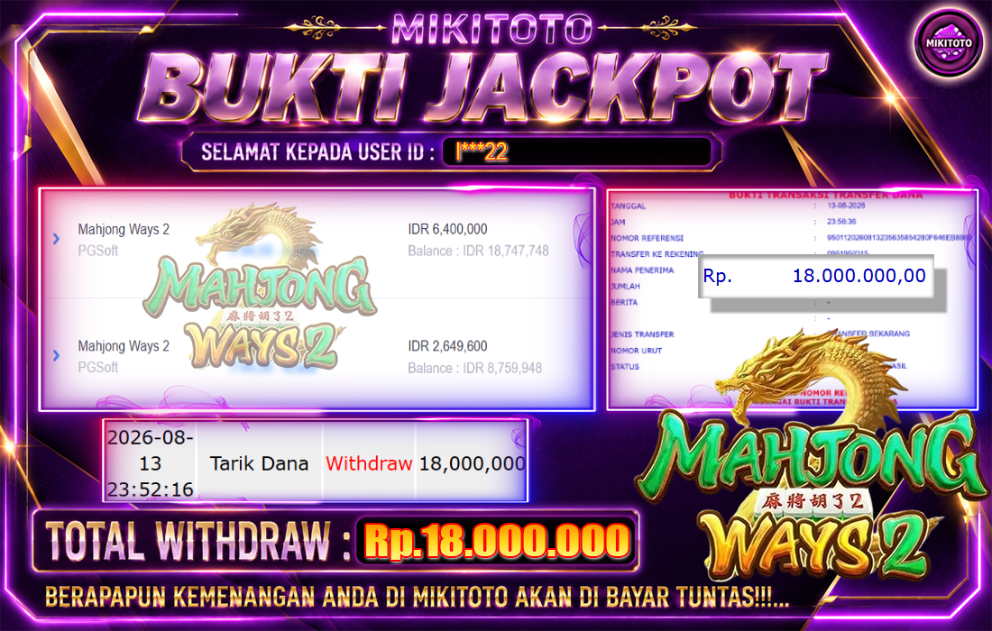 MIKITOTO Bukti Jackpot Slot Mahjong Ways 2