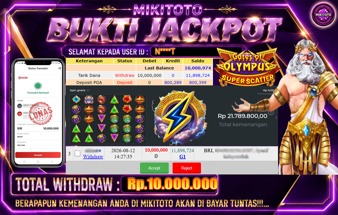 MIKITOTO Bukti Jackpot Slot Gates Of Olympus Super Scatter