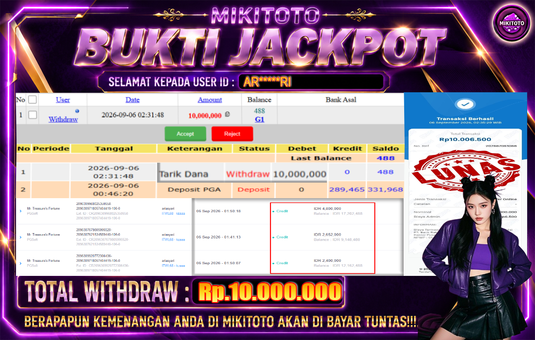 MIKITOTO Bukti Jackpot Slot Mr Treasures Fortune